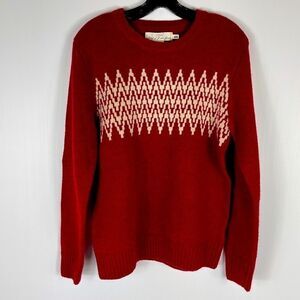 H&M Sweater Men's Size M Red & White Nordic Wool Blend Crew Neck LOGG